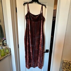 Chic Velvet Striped Midi Dress in Rich Blush and grey